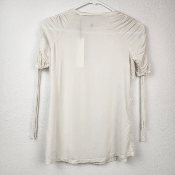 Jonathan Simkhai Short Sleeve Cream Shirt Ruched Shoulders Size Small NWT - Picture 5 of 10
